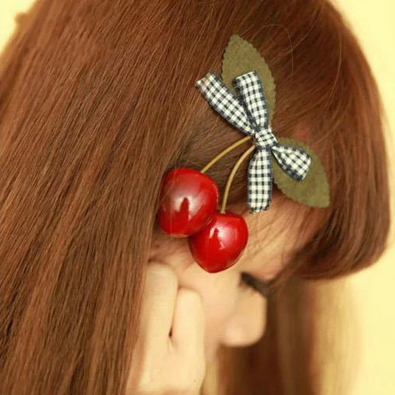 Заколка для волос с бантом в виде красных фруктов 3 шт.|Аксессуары укладки| |