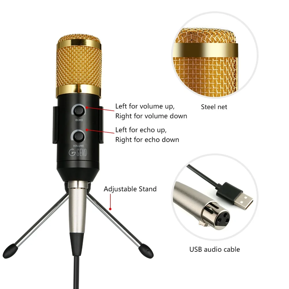 Gево BM 900 USB конденсаторный микрофон проводной с подставкой микрофоном для
