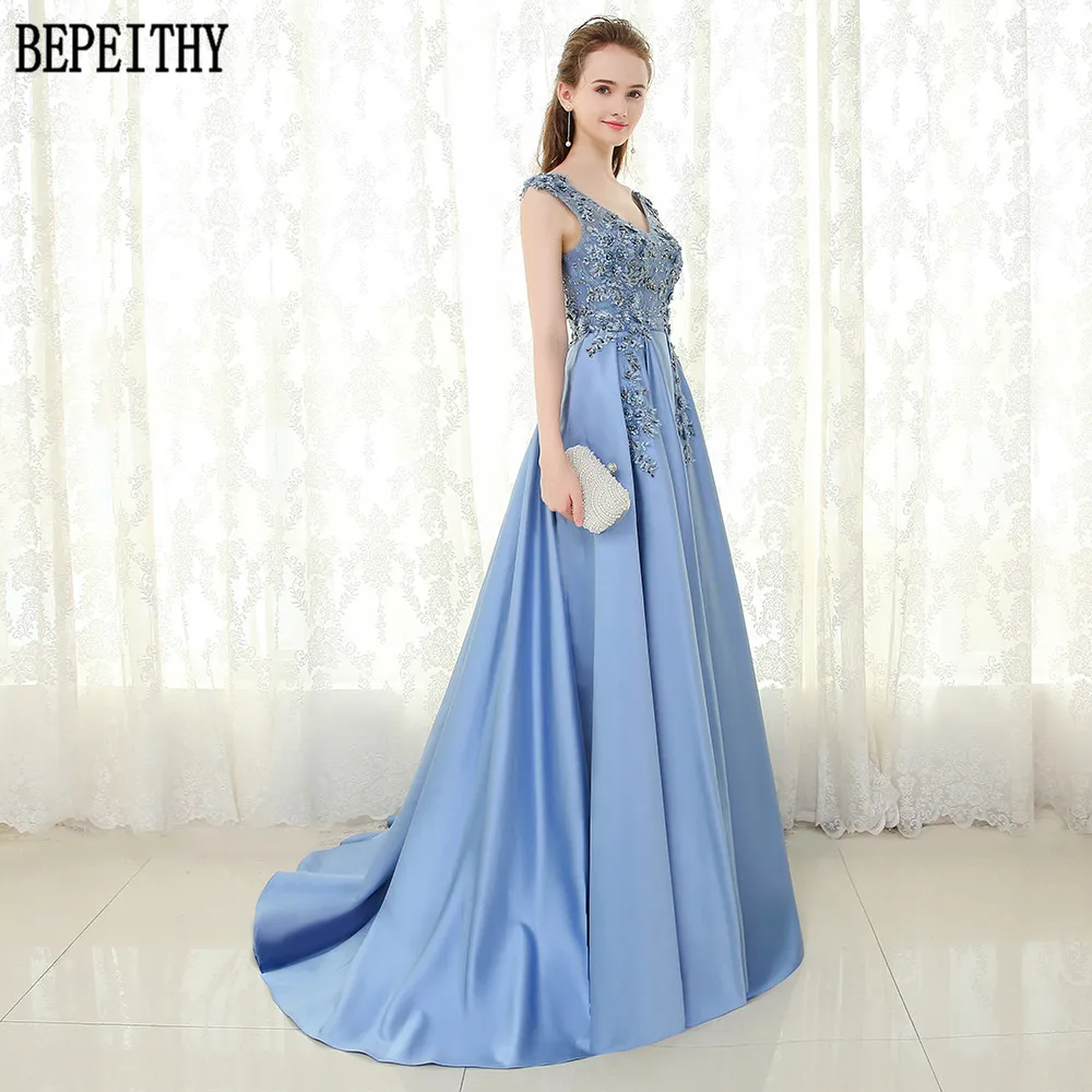 BEPEITHY Vestido De Festa Элегантное Атласное ТРАПЕЦИЕВИДНОЕ ПЛАТЬЕ С v-образным вырезом и