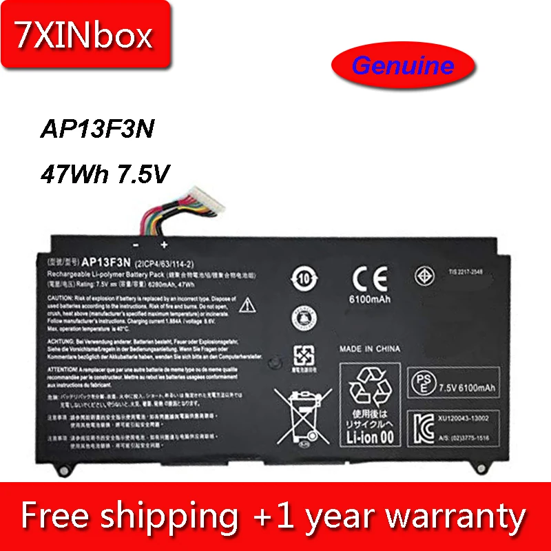 7XINbox 47Wh 6280mAh 7 5 V подлинный AP13F3N Аккумулятор для ноутбука Acer Aspire S7 392 серия Ultrabook