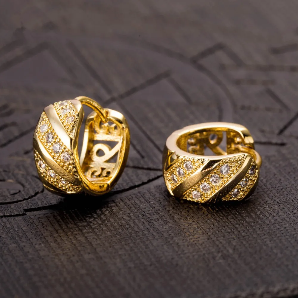 Женские круглые серьги-кольца с цирконием Винтажные серьги золотого и желтого