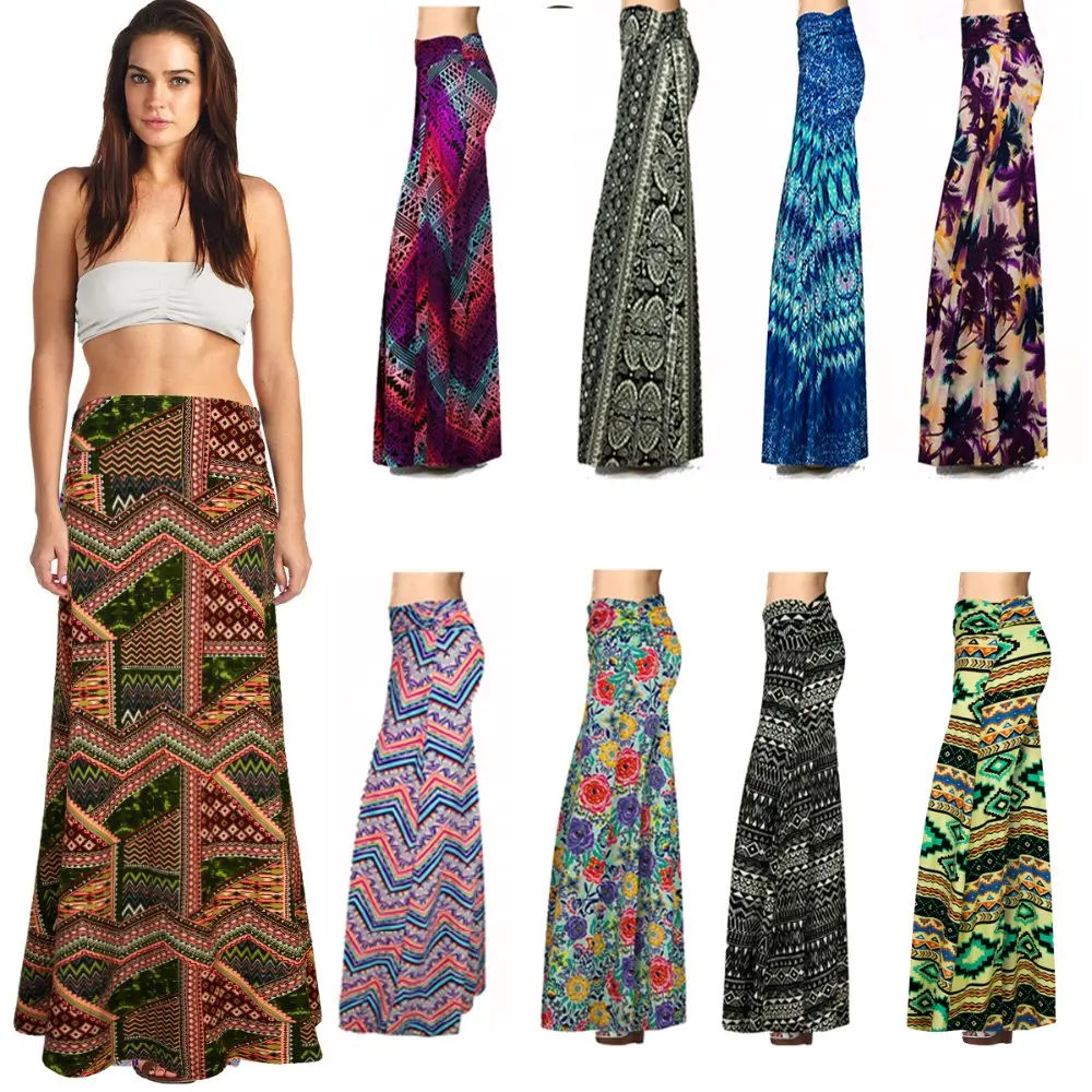 2018 Женская юбка с высокой талией и цветочным принтом в полоску очень мягкая макси