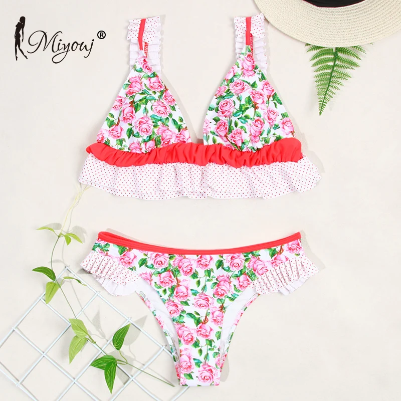 MIYOUJ бикини с оборками пуш ап 2018 женский купальник купальный костюм красный