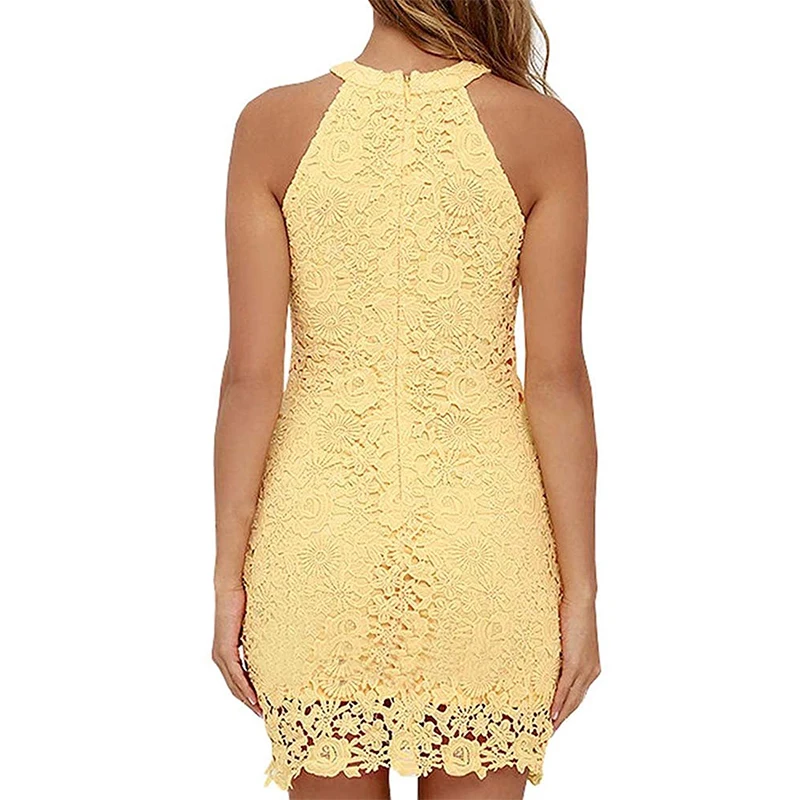 Летние женские Элегантные Холтер шеи без рукавов кружевные платья для особых
