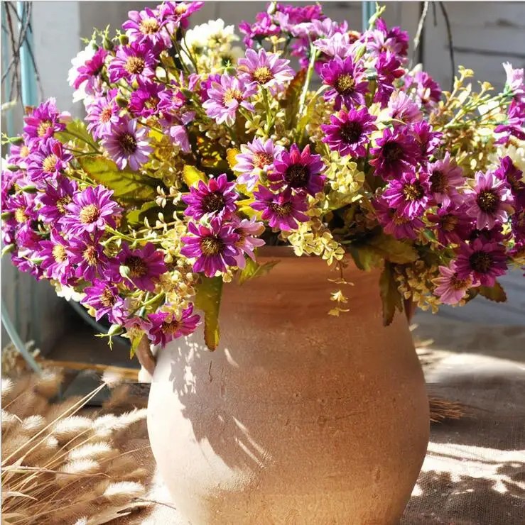 Artificial flower 15 head Daisy bouquet High-end artificial flowers Decorative Photography Silk cloth Sun | Дом и сад