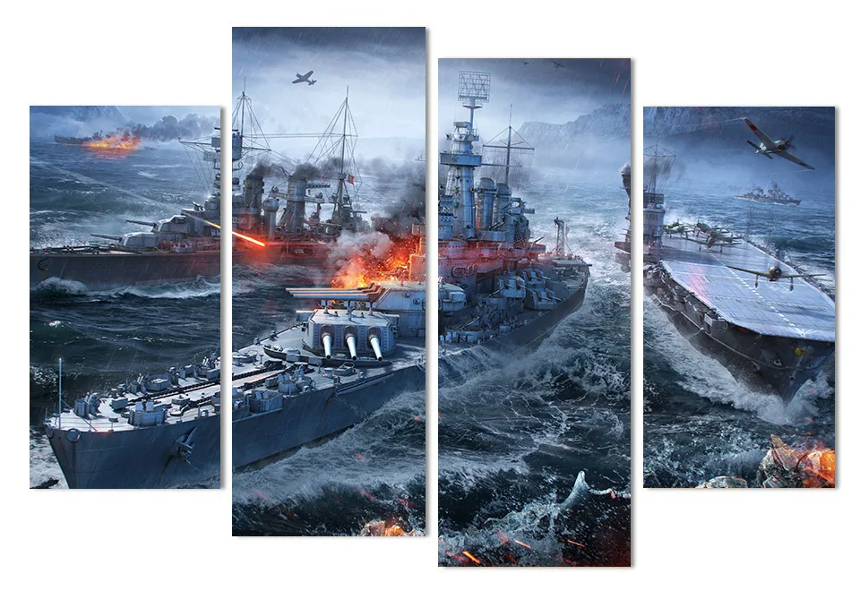 Акция высокое качество Настенная картина на холсте Wargaming warship HD печать 4 шт. Постер