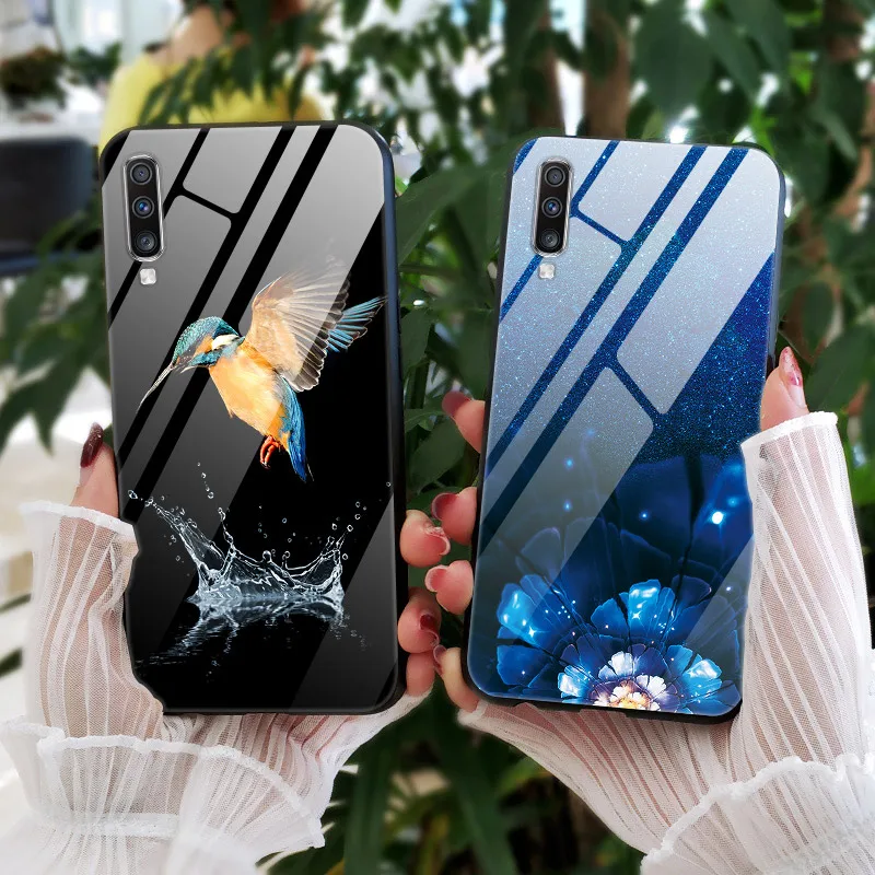 Чехол для Samsung A50 2019 чехол из закаленного стекла Жесткий Galaxy силиконовый бампер