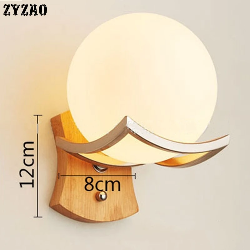Современная простая настенная деревянная лампа млечное стекло сфера настенные