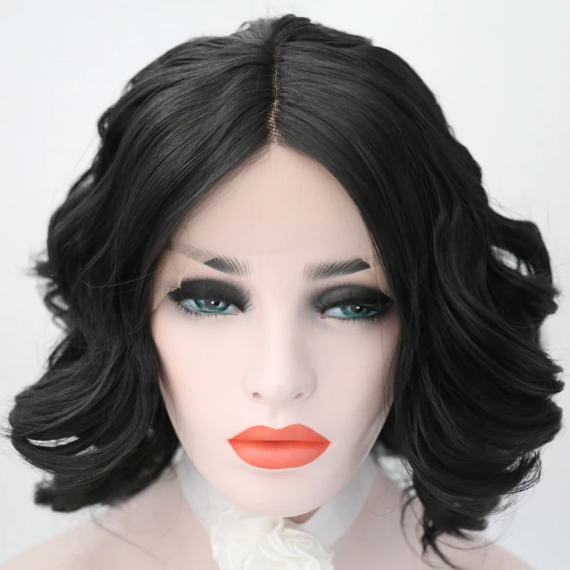 JOY& BEAUTY 12 дюймов черные парики на кружеве Короткие Волнистые парик термостойкие волокна синтетические волосы для женщин