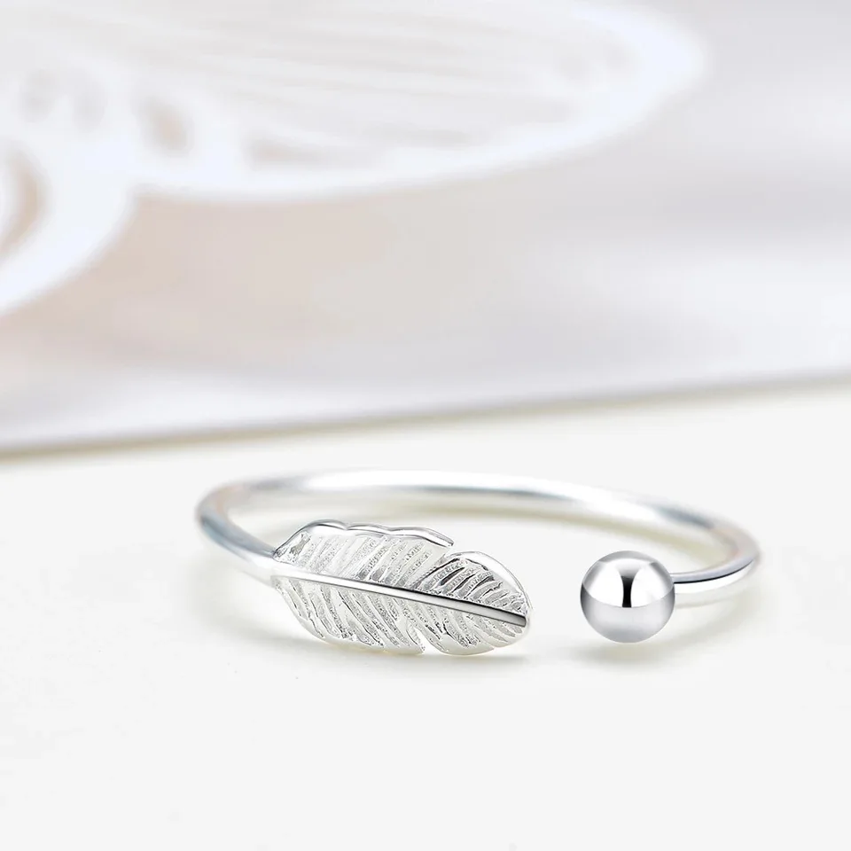 New Arrival Fashion Silver Color Feather Open Rings For Women Party Gift Anel Prata Sale |