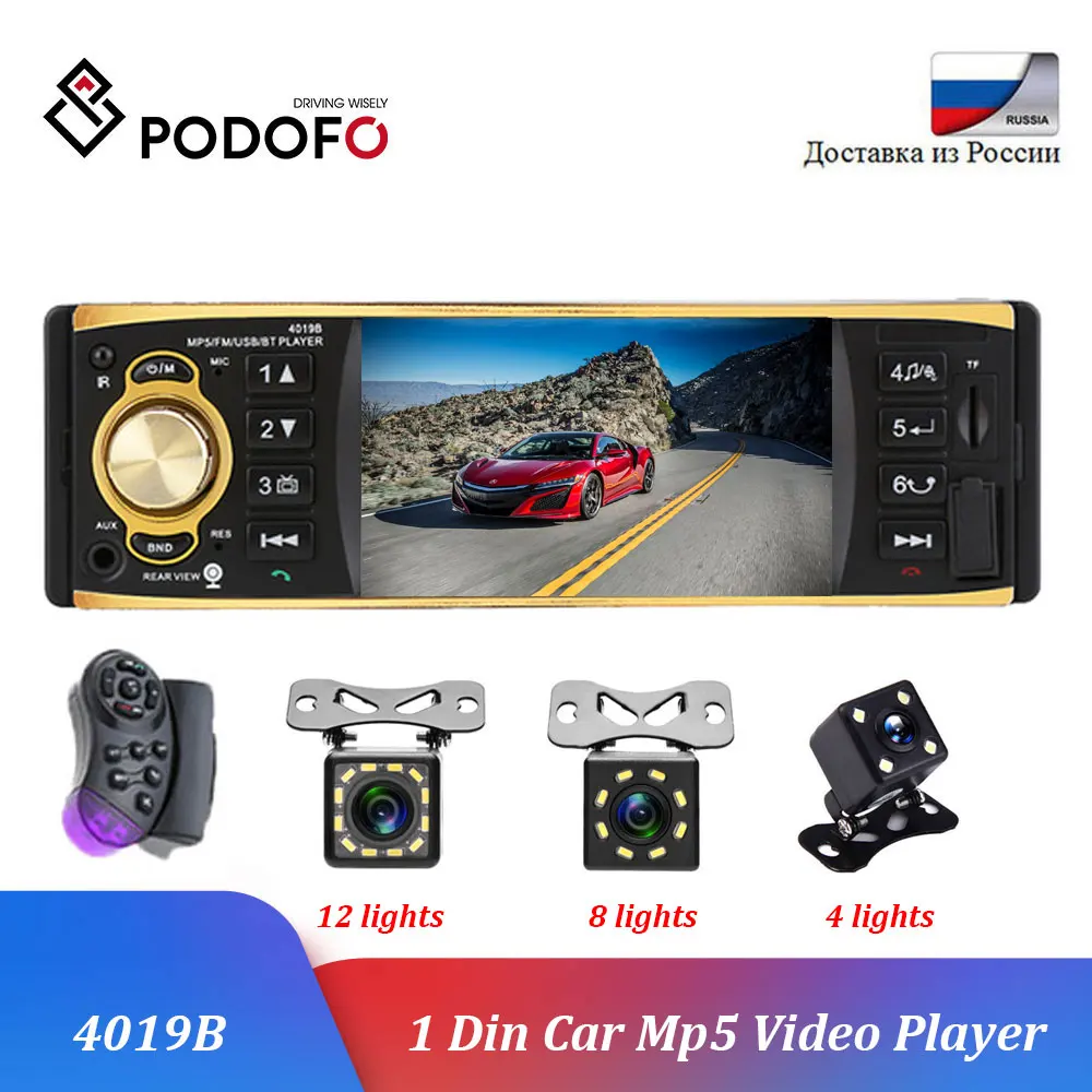 Podofo 1 Din 4 ''Автомагнитола аудио стерео MP3 автомобильный аудио плеер Bluetooth Авто Радио 4019B USB FM SD Автомобильная стерео камера заднего вида