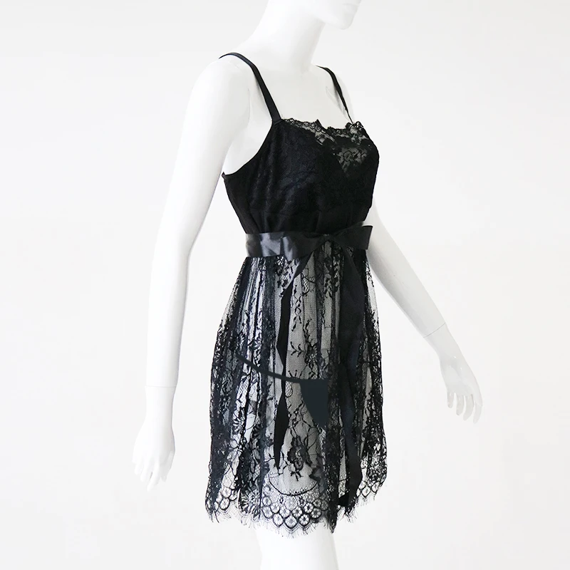 Сексуальное нижнее белье Babydoll эротическое женское черное кружевное платье