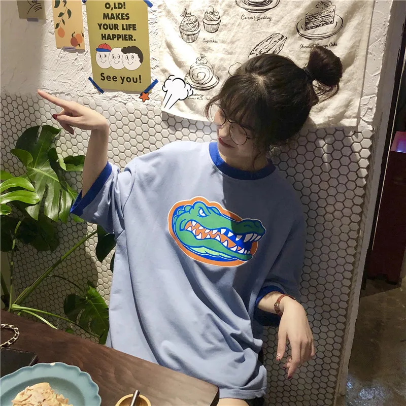Модная летняя футболка женская одежда корейский стиль Ulzzang Harajuku футболка с коротким рукавом женская Повседневная Зеленая Футболка Топ