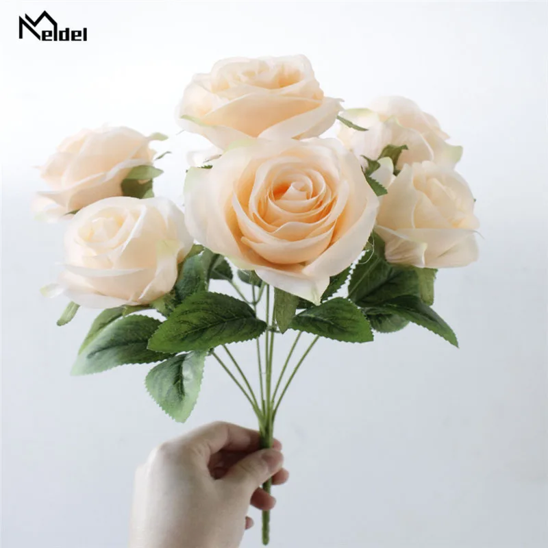 Meldel свадебные букет искусственного шелка Роза Пион 7 цветок с головками розовый букет невесты DIY Выходные туфли на выпускной бал Свадебные Поставки