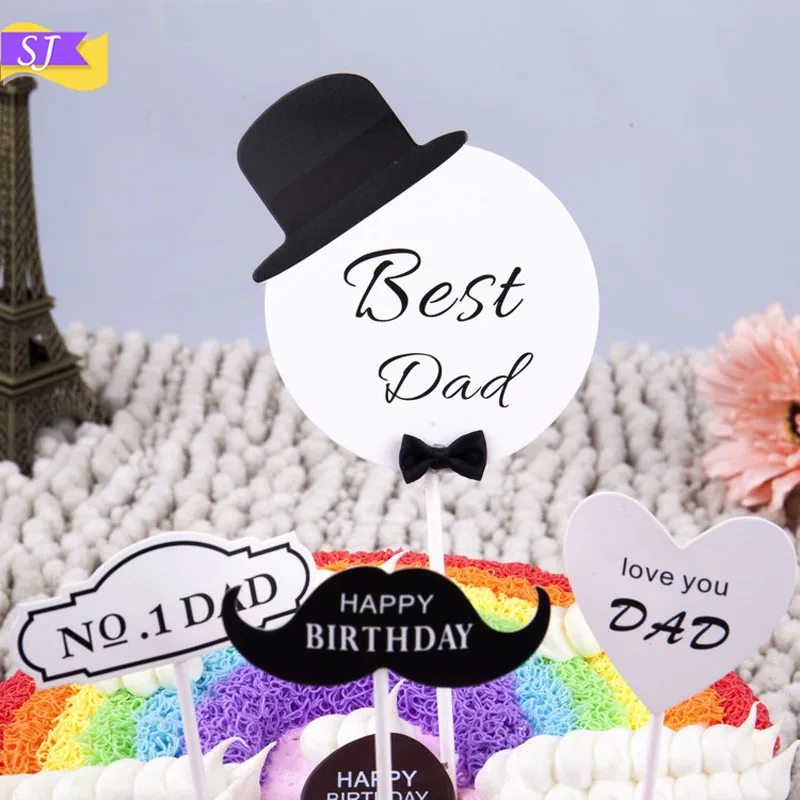 4 шт. лучший папа с днем рождения торт карта черная борода шляпа сердце форма для