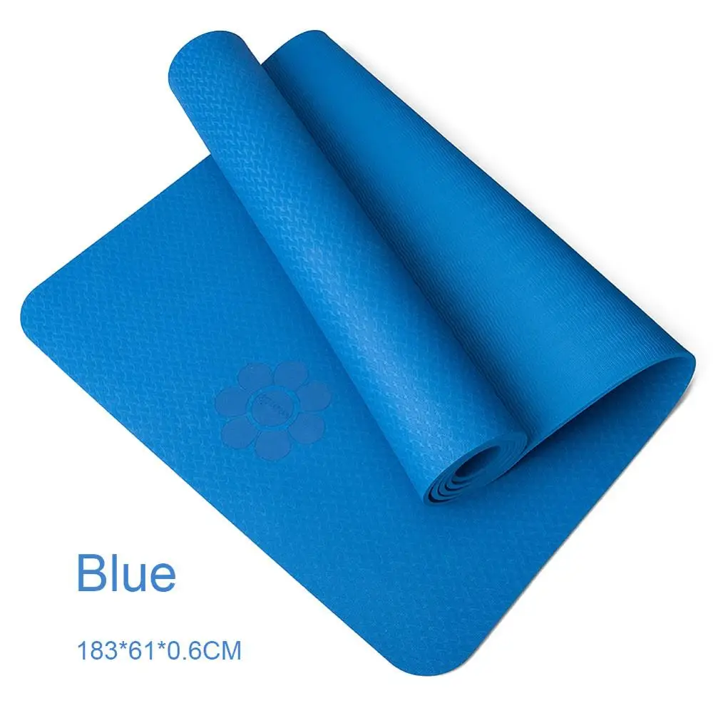 S-0.6cm Blue Хит! нескользящий коврик для йоги, коврики для йоги для фитнеса, пилатеса, тренажерного зала, экологически безвкусные ТПЭ спортивные подкладки 183*61*6 мм/8 мм с ремнем для сумки для йоги - Цвет: S-0.6cm Blue