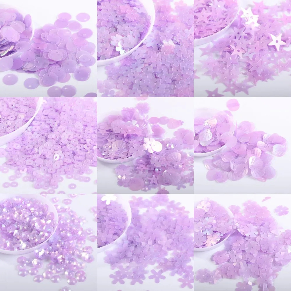 

Wholesale Matte Purple Sequin Flower Plum Star Shell Shape Sequins Paillettes Handcraft Sewing Wedding Confetti Accessories