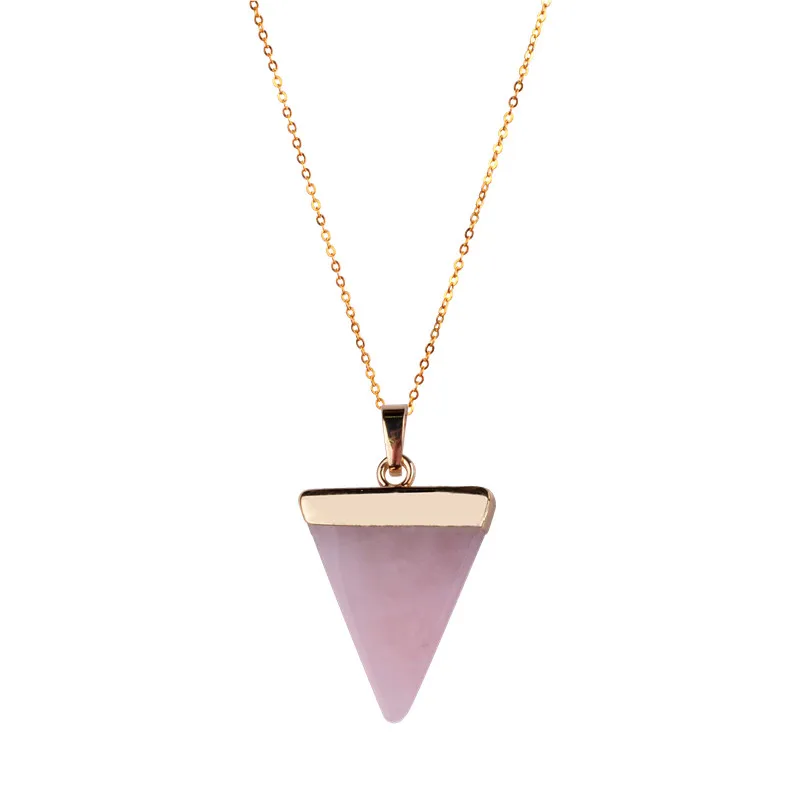 Drop shipping Women Men Summer Jewelry Triangle Natural Stone Pendant Quartz   Crystal Collars femme