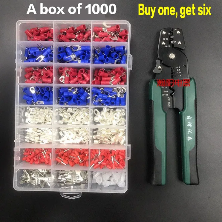 

1000pcs Crimp Wire Connector Kit Insulated Terminal Spade Fork Ring Assorted Terminal Socket Set with crimping pliers