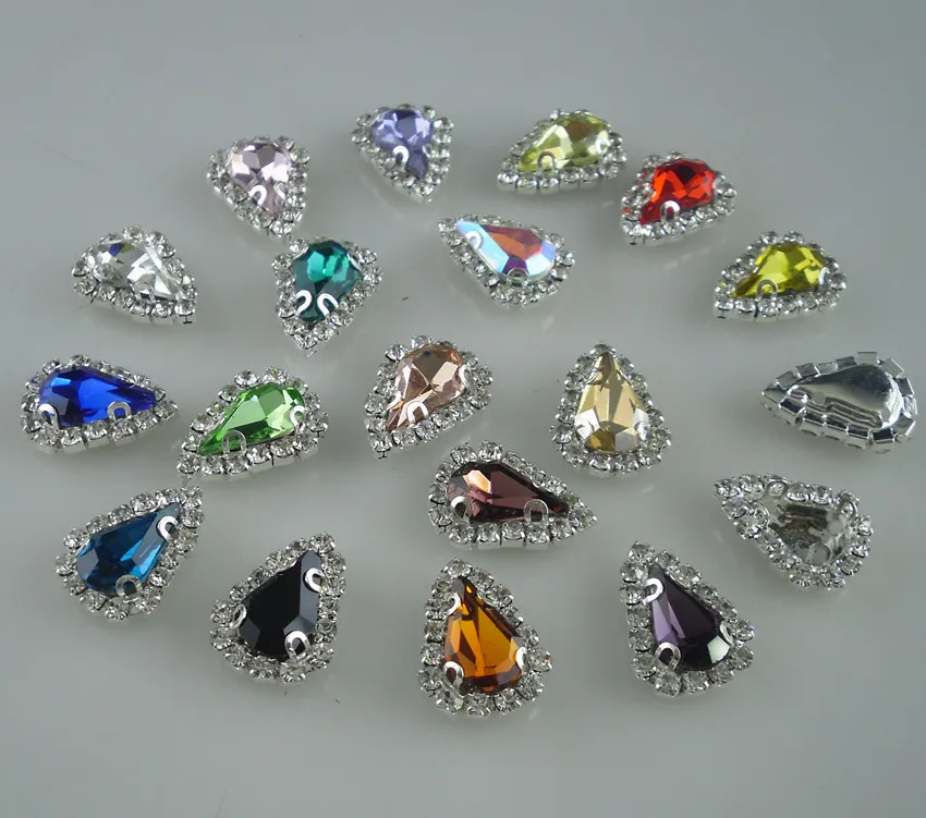 Отверстия в форме капли 8x13 мм стеклянные кристаллы вокруг Стразы Серебряная