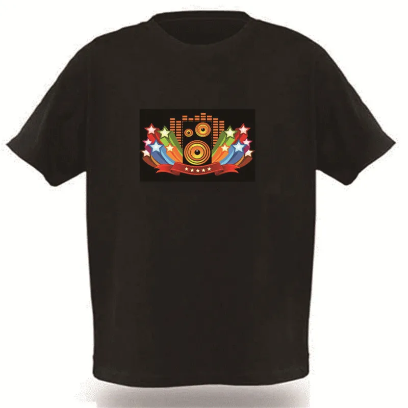 Звуковая активированная светодиодный Футболка мужская летняя 2018 футболка