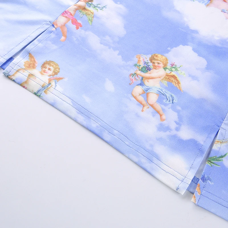 SUCHCUTE Angel Print, Сексуальная мини-юбка, Kawaii, высокая талия, юбки-карандаш, женская, с разрезом, с запахом сбоку, юбка, хлопок, летняя уличная одежда