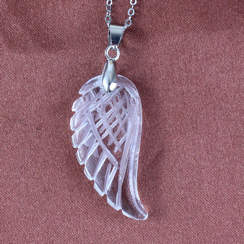 

100-Unique Attractive Design 1 Pcs Silver Plated Natural Rock Crystal Wings of Angel Pendant Meditation Jewelry