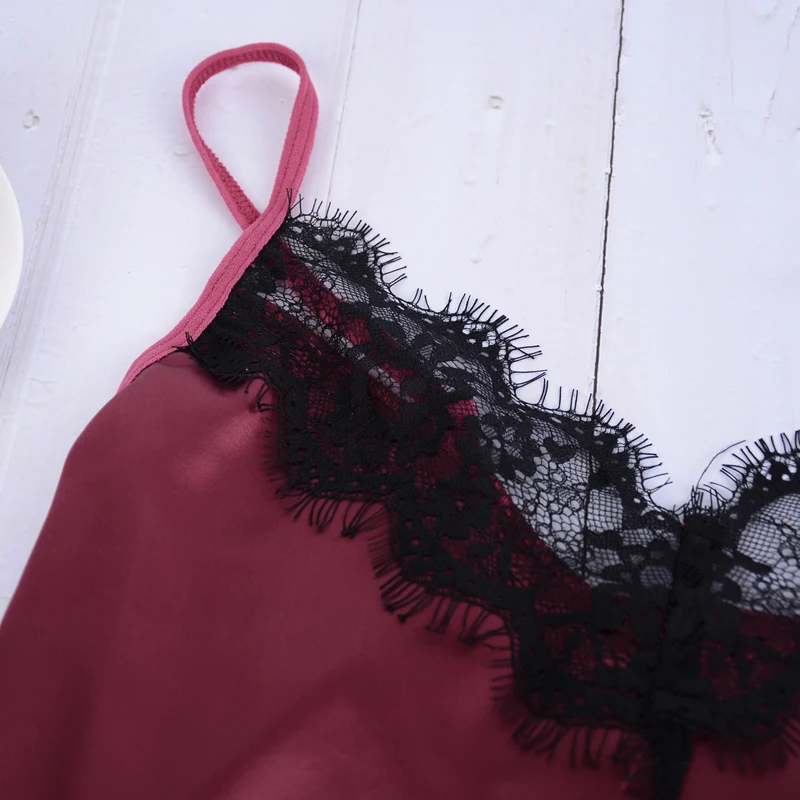 Sleep Pajama Set Sexy Satin Sleepwear Women Summer Pyjama Femme Fashion Pajamas for Women with Lace Chest new
