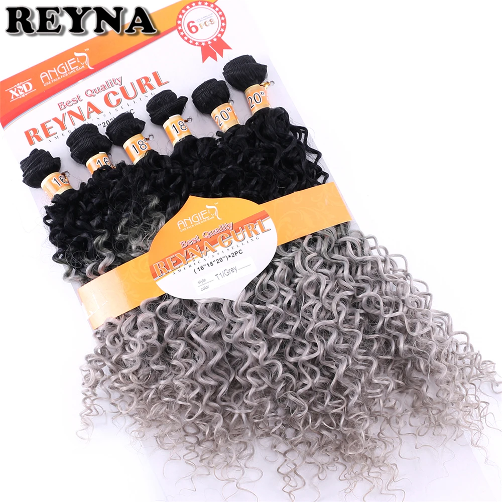 Reyna черные и серые афро кудрявые вьющиеся синтетические волосы для наращивания 6 шт./лот 200 г волосы для плетения вьющиеся пряди