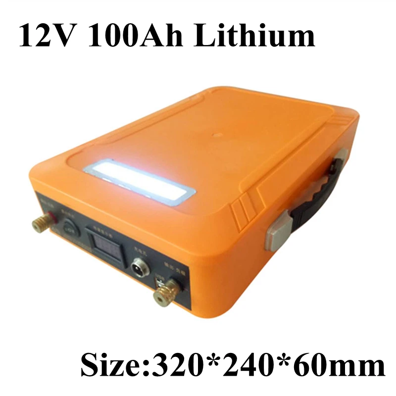 12V 100AH литиево-ионная литий-полимерный литий-ионный аккумулятор Батарея с Чехол BMS USB 5v Светодиодный светильник для солнечных батарей EV автомобиль для гольфа, велоспорта Запчасти для электровелосипедов