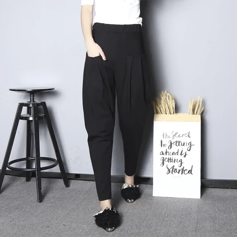 

Plus Size Casual Loose Vintage Cotton Linen Harem Pants Trousers Women Elastic High Waist Wide Leg Pants Pantalones Mujer