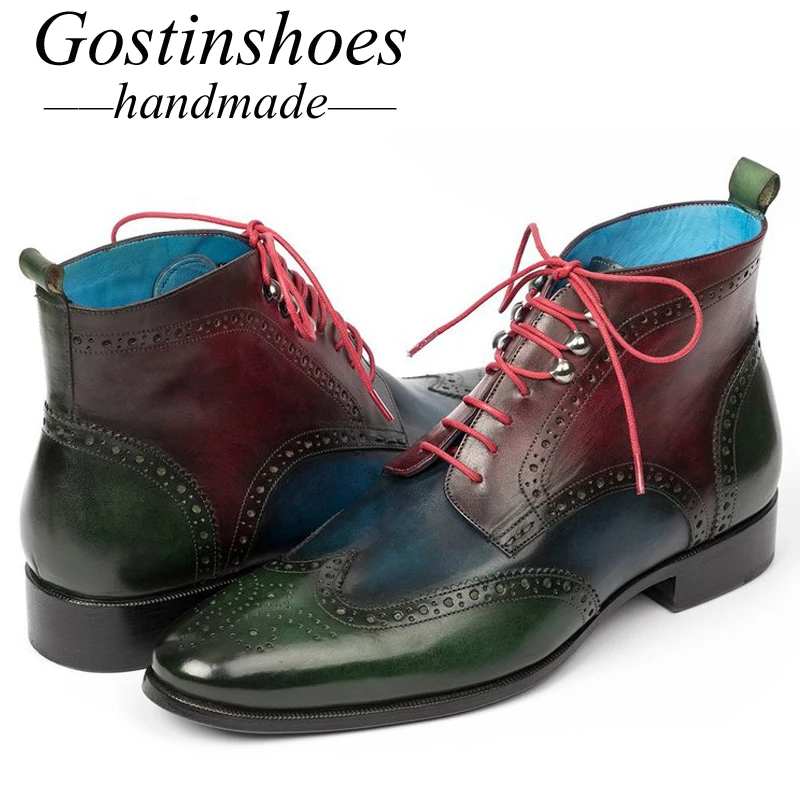GOSTINSHOES/ботинки с перфорацией типа «броги» ручной работы Goodyear; мужские мотоциклетные ботинки из натуральной кожи; армейские рабочие и защитные ботинки на шнуровке с острым SCT44-47