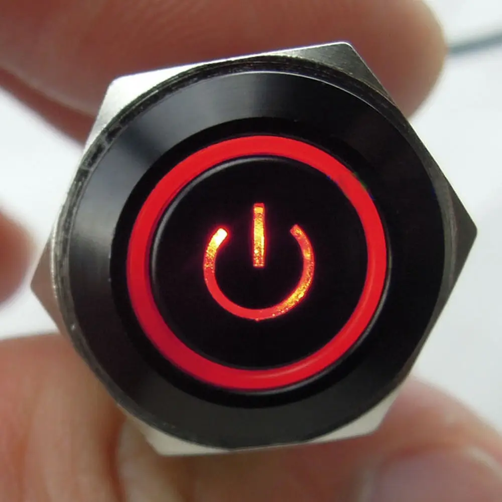 EE support 12V 3A 16mm LED Symbol & Circle черный металлический кнопочный переключатель