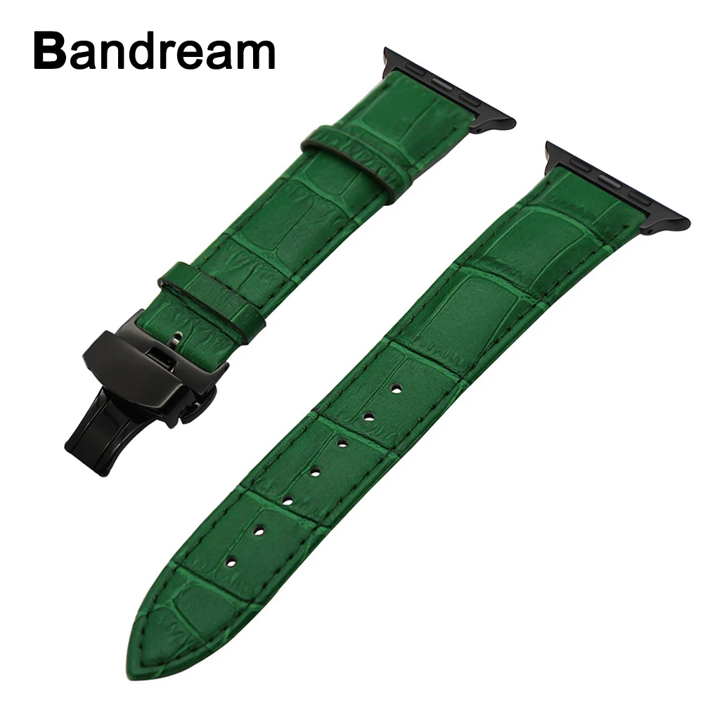 

Croco Genuine Leather Watchband for iWatch Apple Watch 44mm 40mm 42mm 38mm Series 5 4 3 2 1 Band Steel Butterfly Buckle Strap