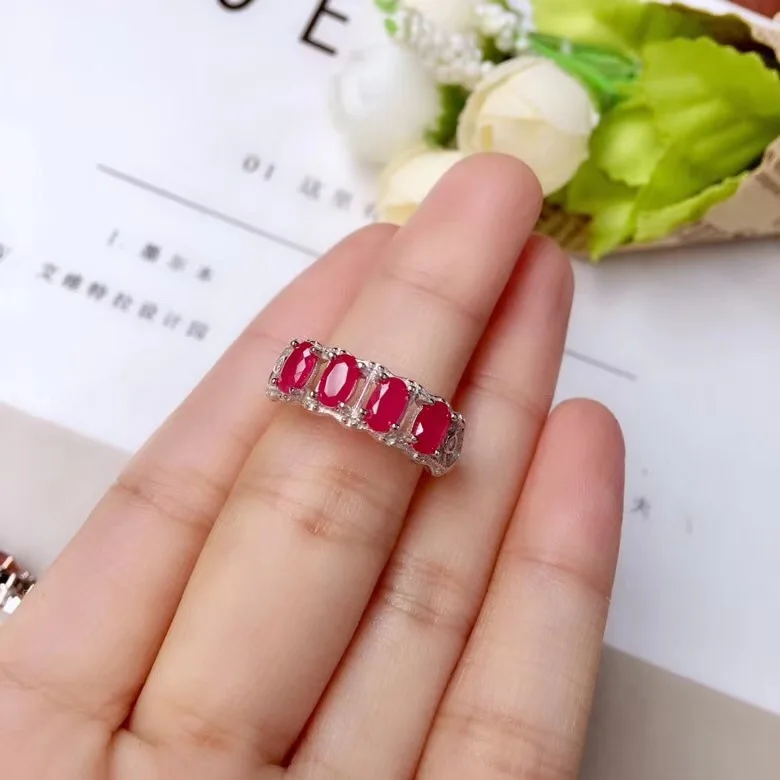 fashion red Ruby gemstone ring with 925 silver for women ornament birthday party anniversary engagement gift good color real gem