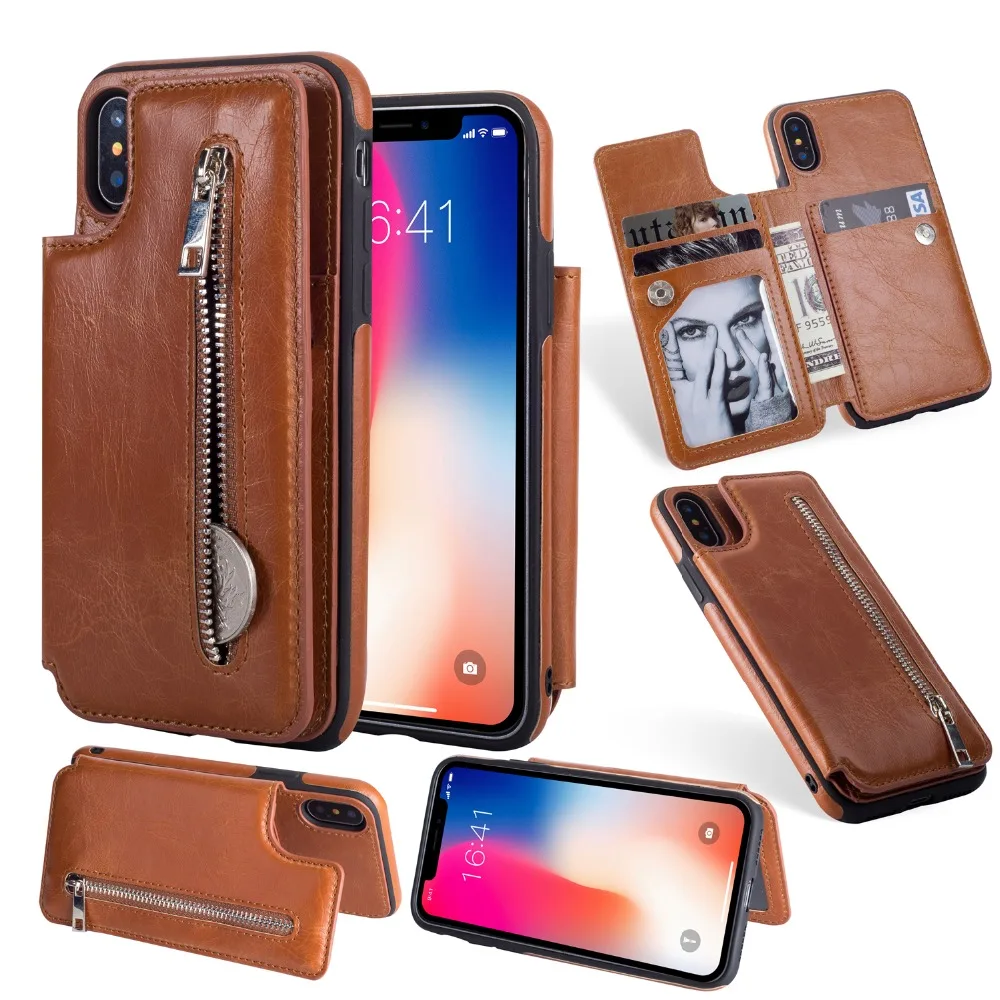 Чехол для телефона на молнии s для iPhone X XS MAX XR, держатель для нескольких карт, кожаный чехол-бумажник для iPhone 8, 7, 6 S, 6 Plus