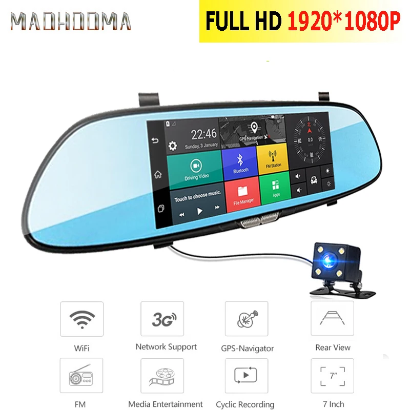 Автомобильный видеорегистратор MaoHooMa Android 3g 7 0 дюйма двойной объектив GPS Full HD 1080P