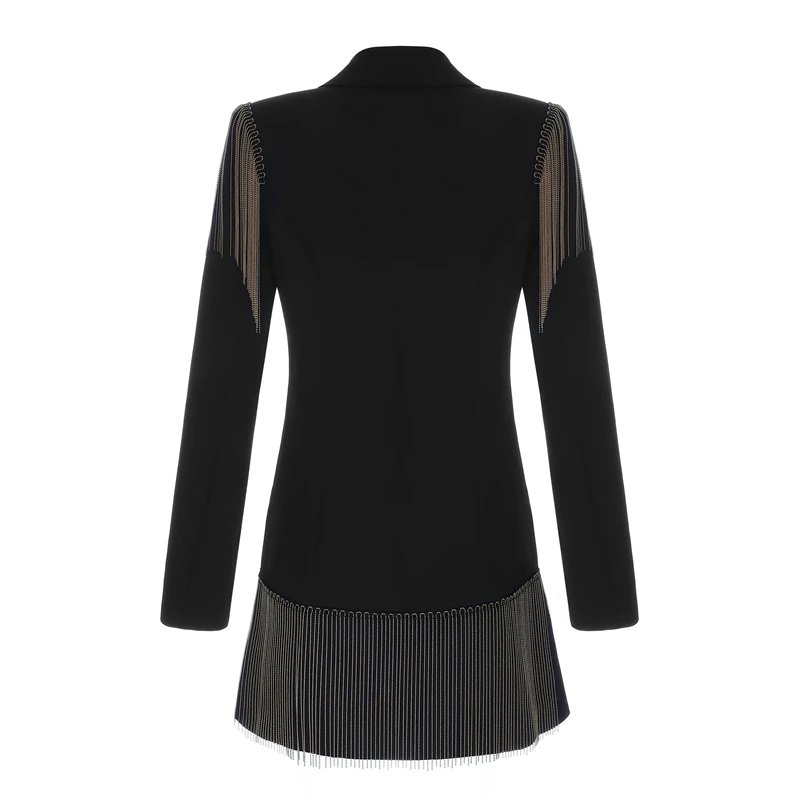 

INDRESSME Sexy Deep V Notched Women Blazers Fashion Solid Black Full Sleeve Regular Tassel Casual Pocket Office Lady Women Suits