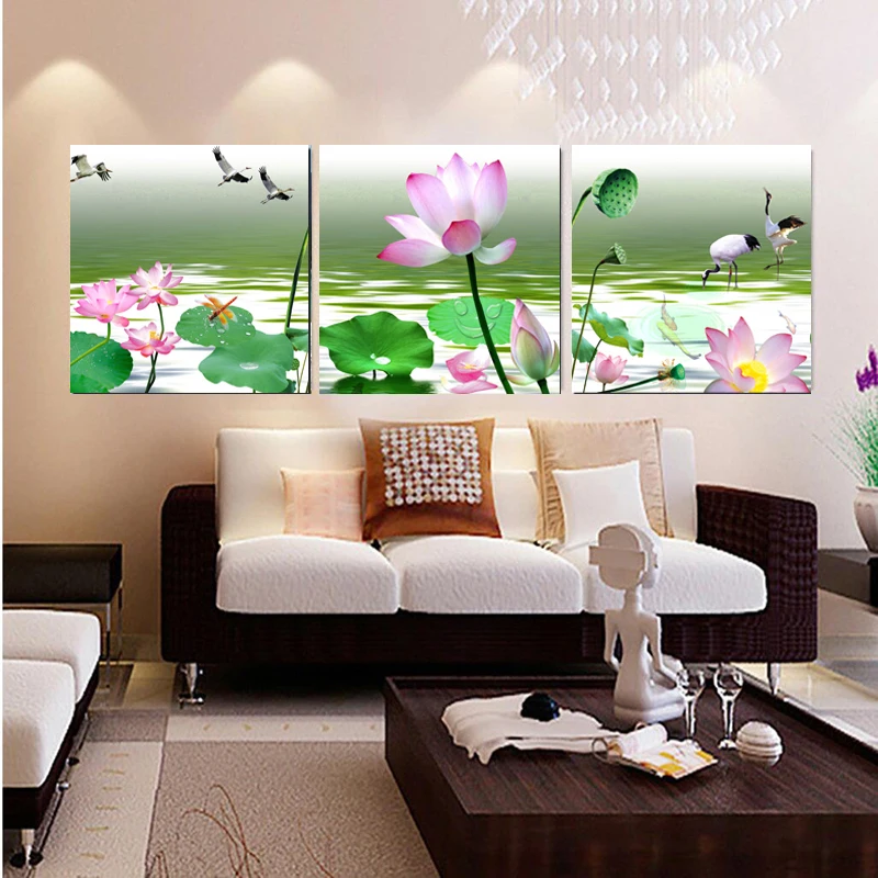 Картина на холсте с рисунком лотоса 3 панели | Дом и сад