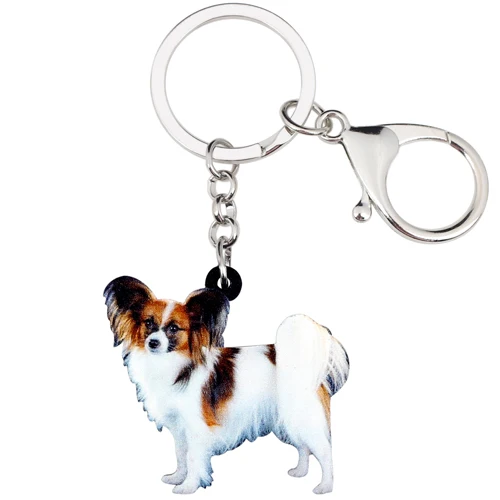 Multicolr Bonsny акриловые Papillon собаки брелоки цепочки брелок кольца ювелирные изделия для женщин девочек сумки автомобиля кошелек Подвески Аксессуары для домашних животных - Цвет: Multicolr