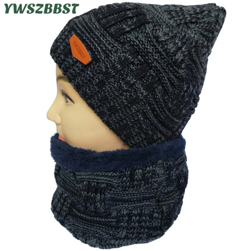 

2021 New Velvet Beanies for Men Winter Women Hat Knitted Hat Scarf Set Outdoor Autumn Warm Wool Men Beanies Cap