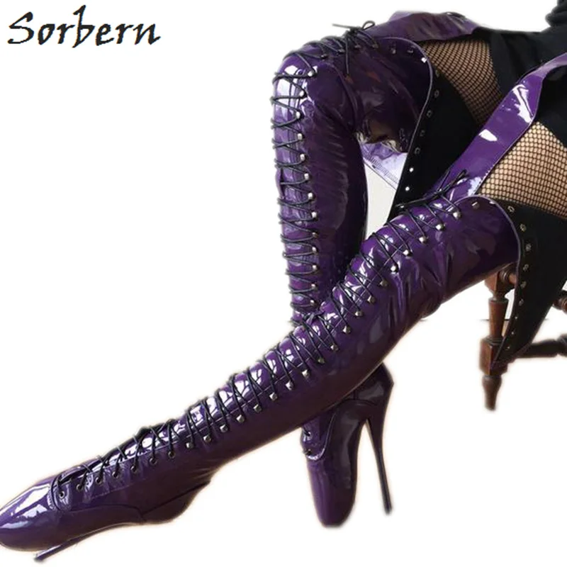 

Sorbern Shiny Crotch Thigh High Boot For Women Ballet Stilettos High Heels 18Cm Sm Tie Up Unisex Shoe Unisex Boot Long Custom