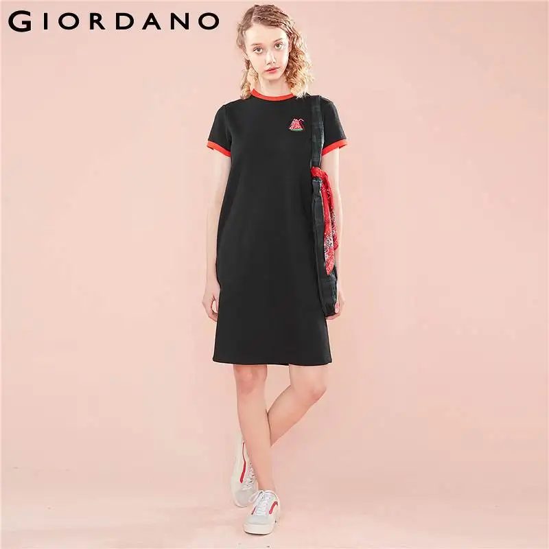Giordano женское платье контрастное цветное вышитое фруктовое Ребристое летнее с