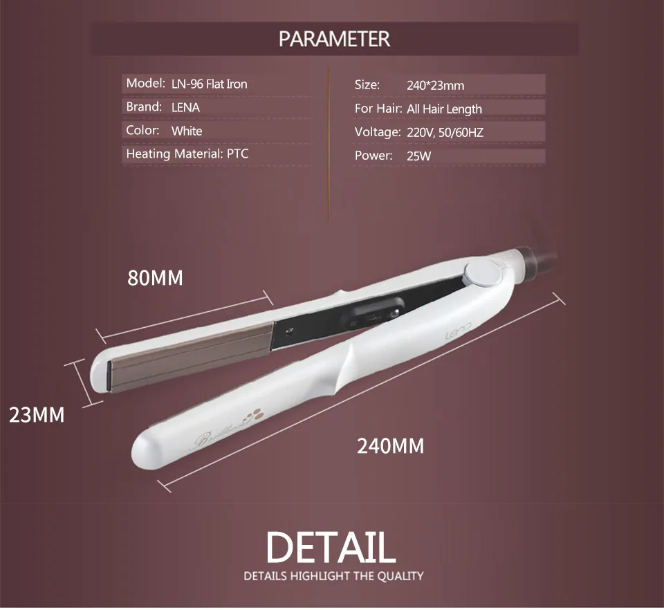 Лена ln-96 Профессиональный Wet& Dry Турмалин идеальный волос Flat Iron Керамика выпрямитель для волос Выпрямление Инструменты для укладки волос Styler
