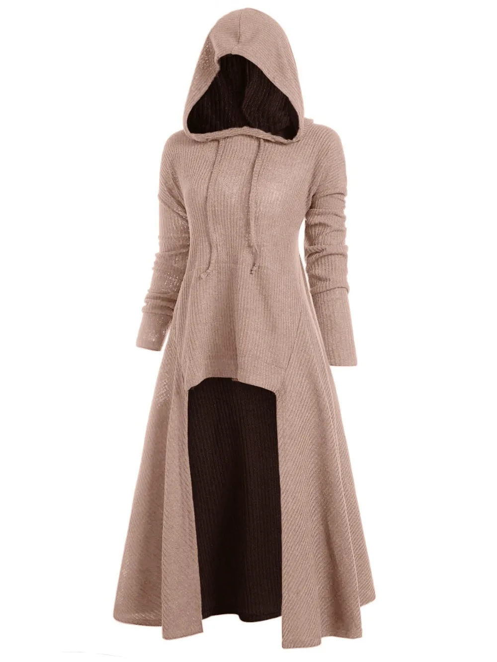 Plus Size High Low Hooded Ribbed Sweater Spring Long Sleeve Drawstring Sweaters Hooded Dresses Pregnant Women Pullovers