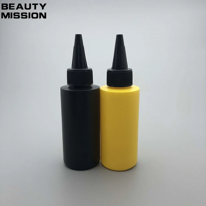 Beauty Mission 100 мл 48 шт./лот пустая пластиковая бутылка Черная/желтая с черными