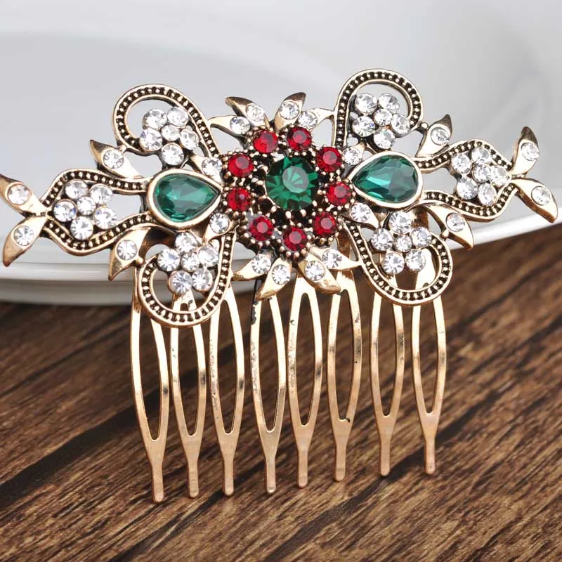 Женский гребень для волос Blucome Красный с кристаллами в турецком стиле Свадебный