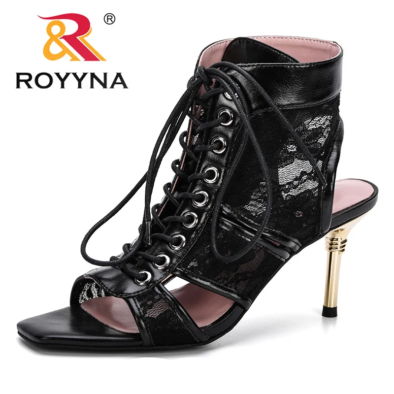 

ROYYNA 2019 Casual High Heel Women Sandals Buckle High Sole Peep Toe Sandalias Shoes Solid Thin Heel Ladies Office Career Shoes