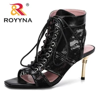 royyna 2019 casual high heel women sandals buckle high sole peep toe sandalias shoes solid thin heel ladies office career shoes
