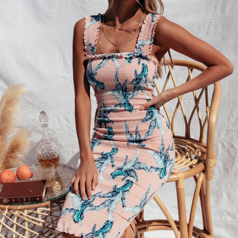 Boho Сексуальная женская летняя обувь сарафан печати пляж платье миди Для женщин